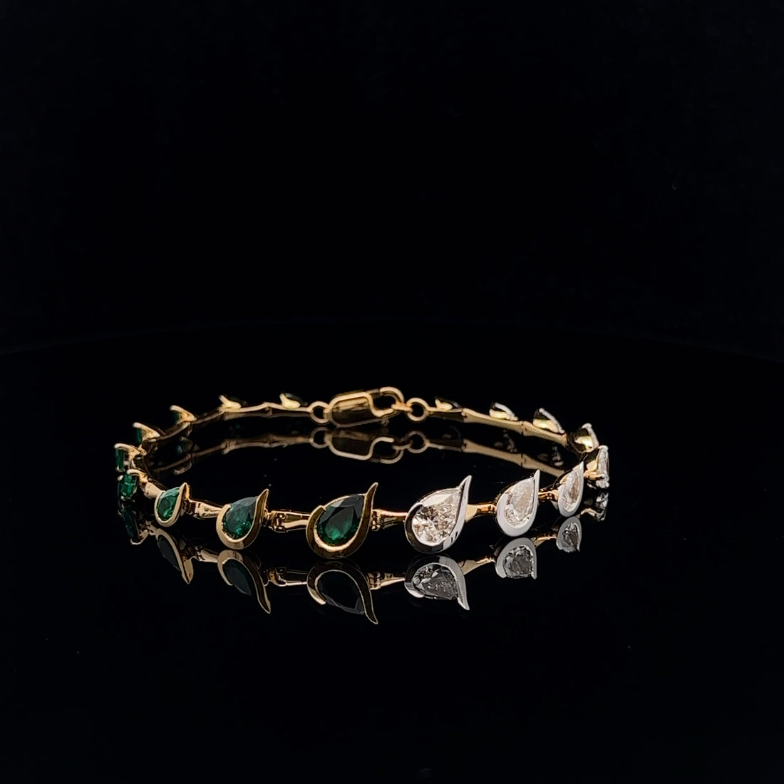The Split Pear: Emerald & Diamond Half-and-Half Bracelet