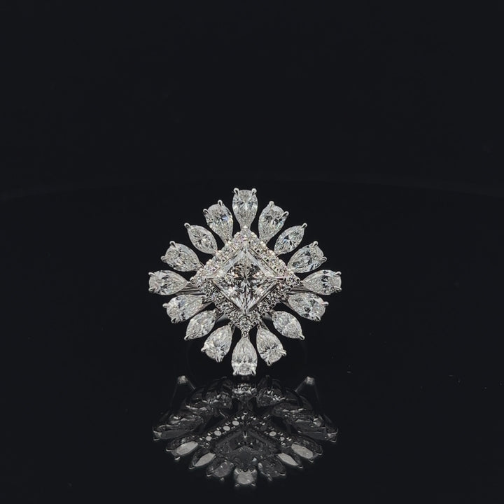 Princess Cut Flower Cocktail Ring