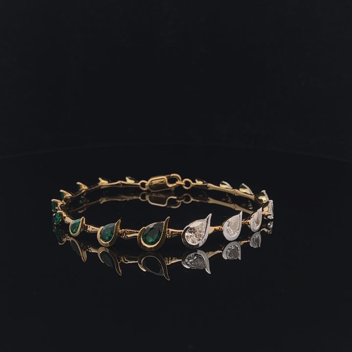 The Split Pear: Emerald & Diamond Half-and-Half Bracelet