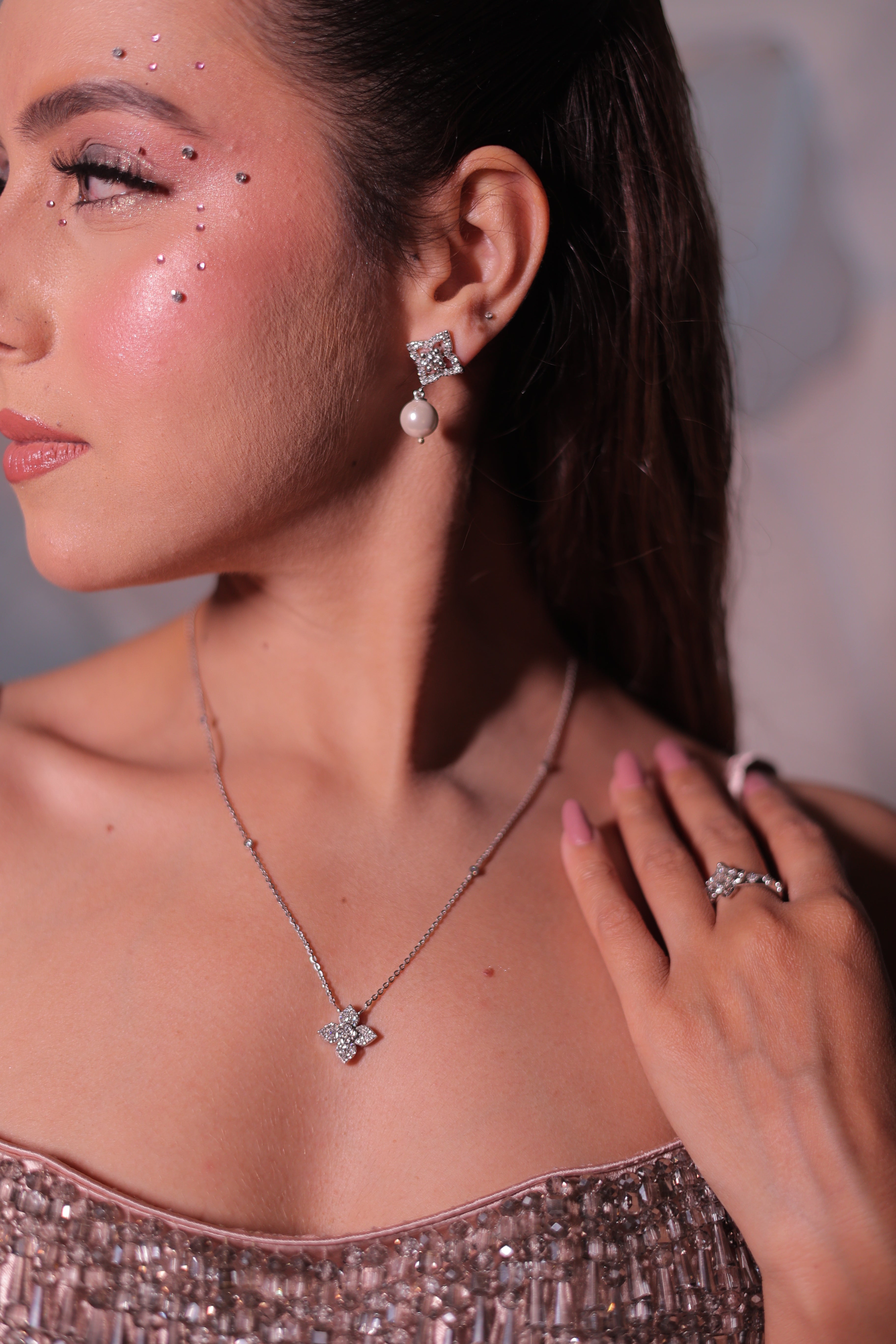 Flora Earrings: Lab Grown Diamond LV Inspired Design with Pearl Drop