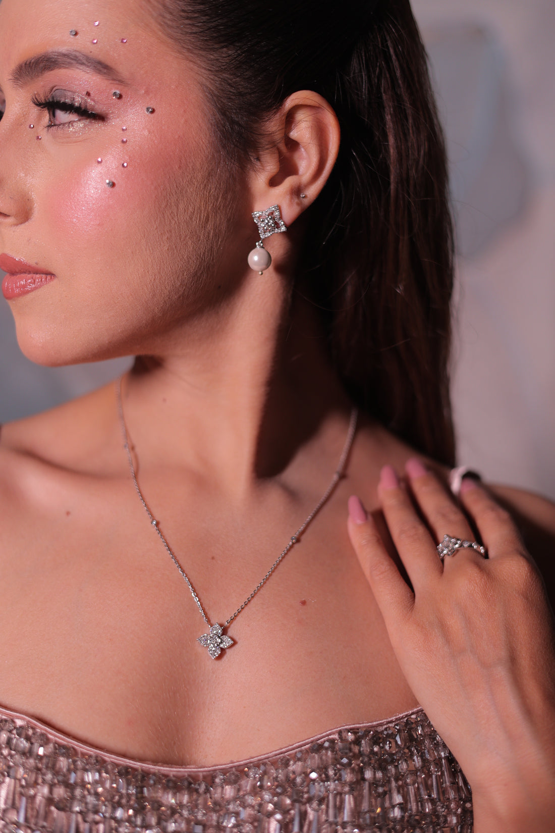 Flora Earrings: Lab Grown Diamond LV Inspired Design with Pearl Drop