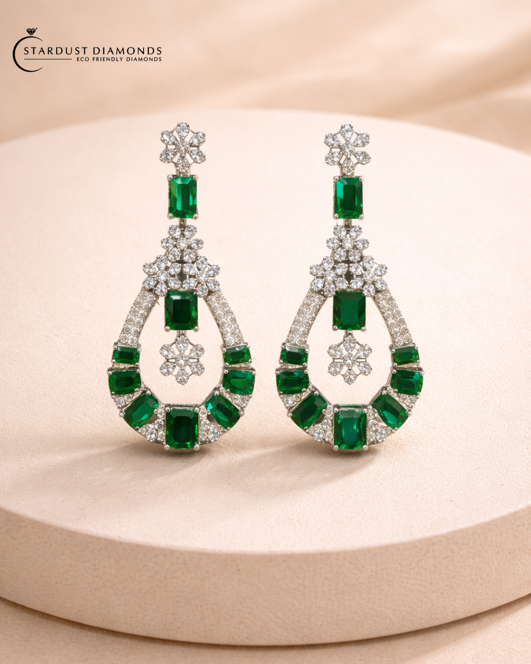 The Verdant Starfall: Double Layered Lab Grown Emerald and Diamond set