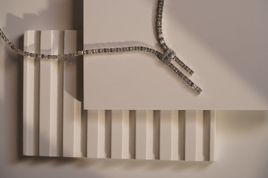 Radiant Harmony: Emerald-Cut Lab-Grown Diamond Necklace & Earrings Set