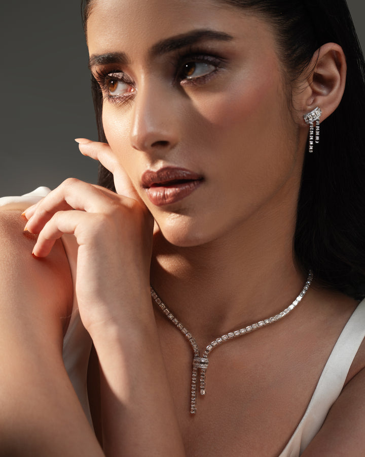 Radiant Harmony: Emerald-Cut Lab-Grown Diamond Necklace & Earrings Set