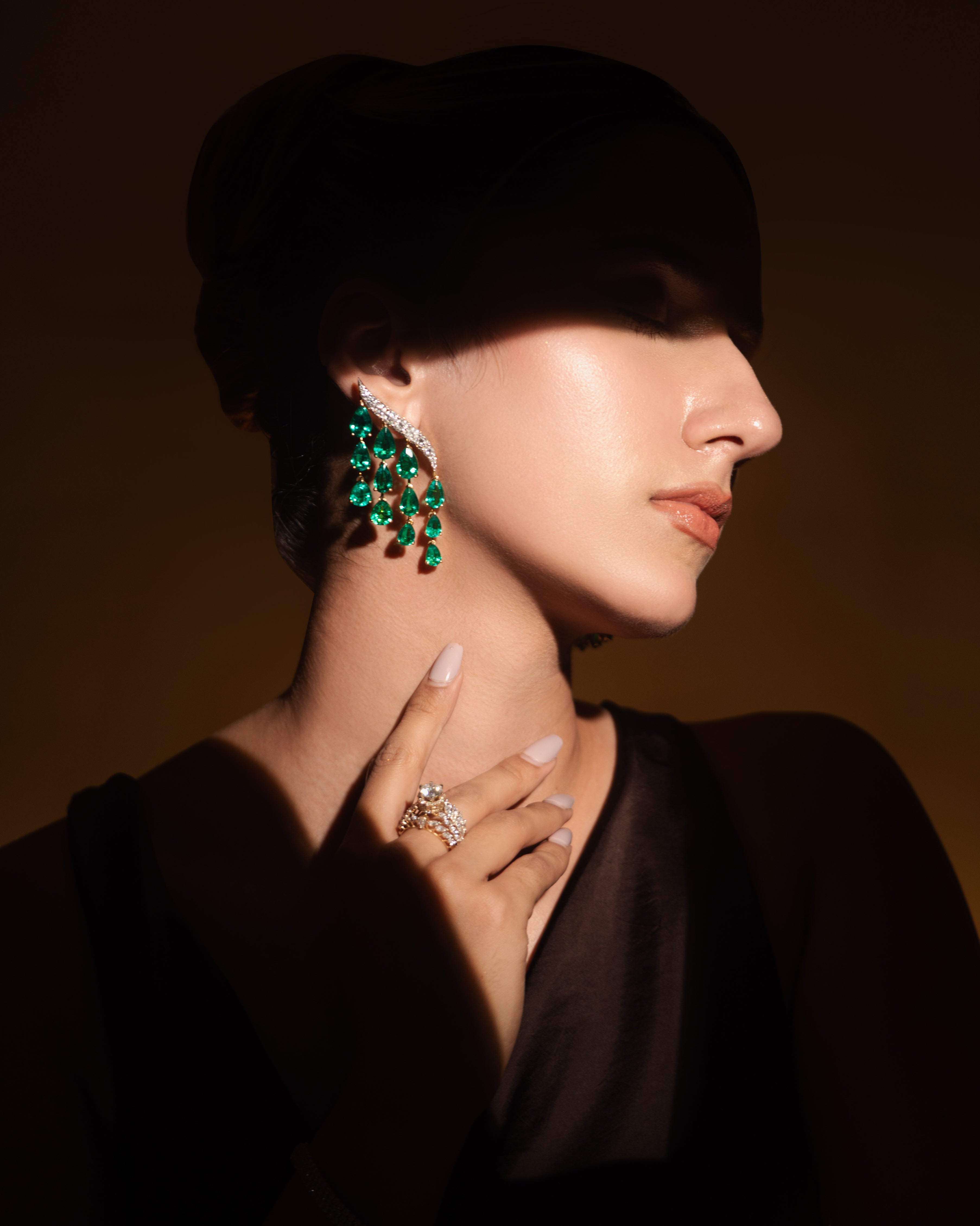 The Luxe Dangle Earrings: Lab Grown Diamond with Emerald Drops
