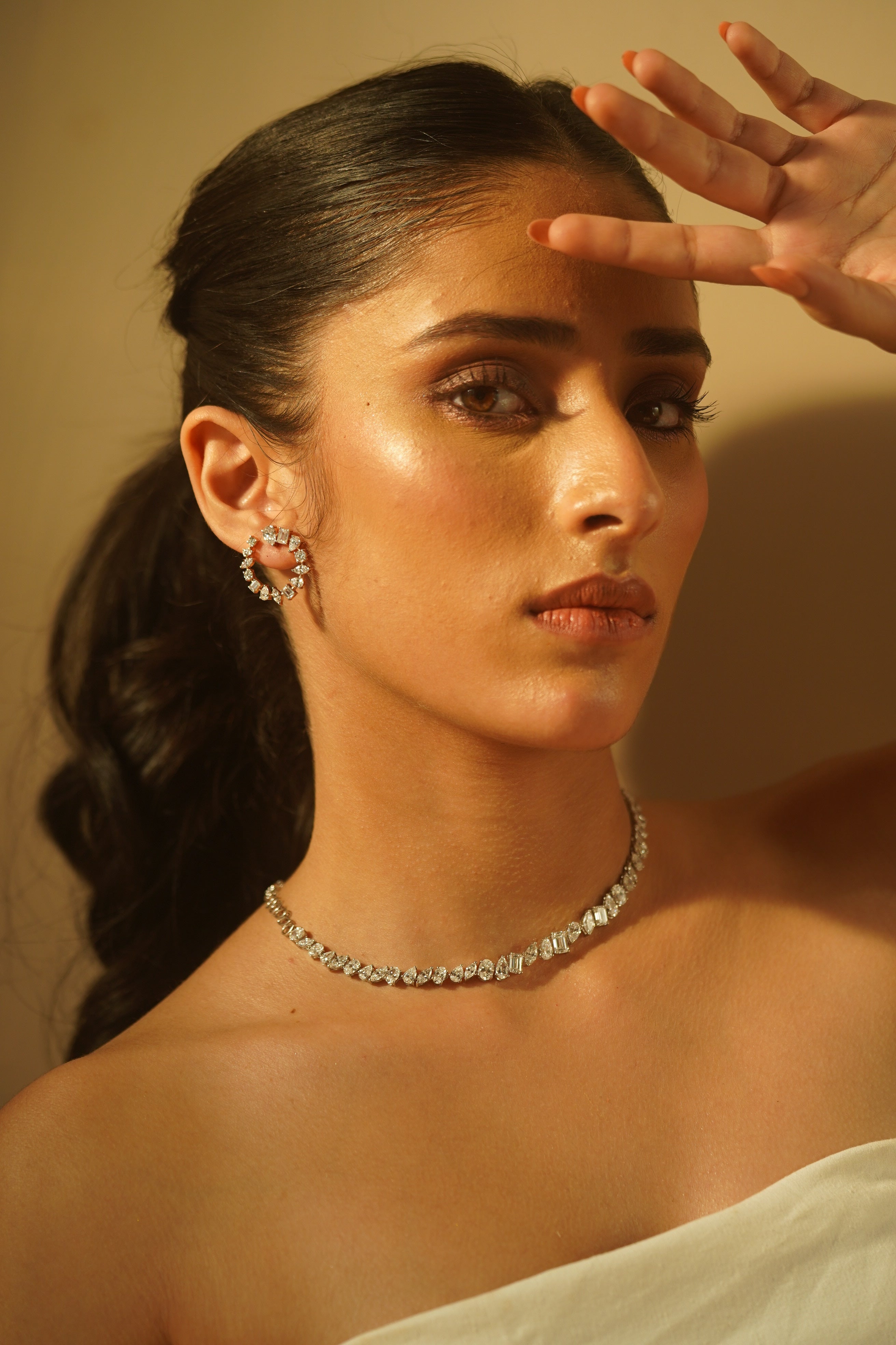 Mixed Cut Diamond Garland Necklace and Earrings Set