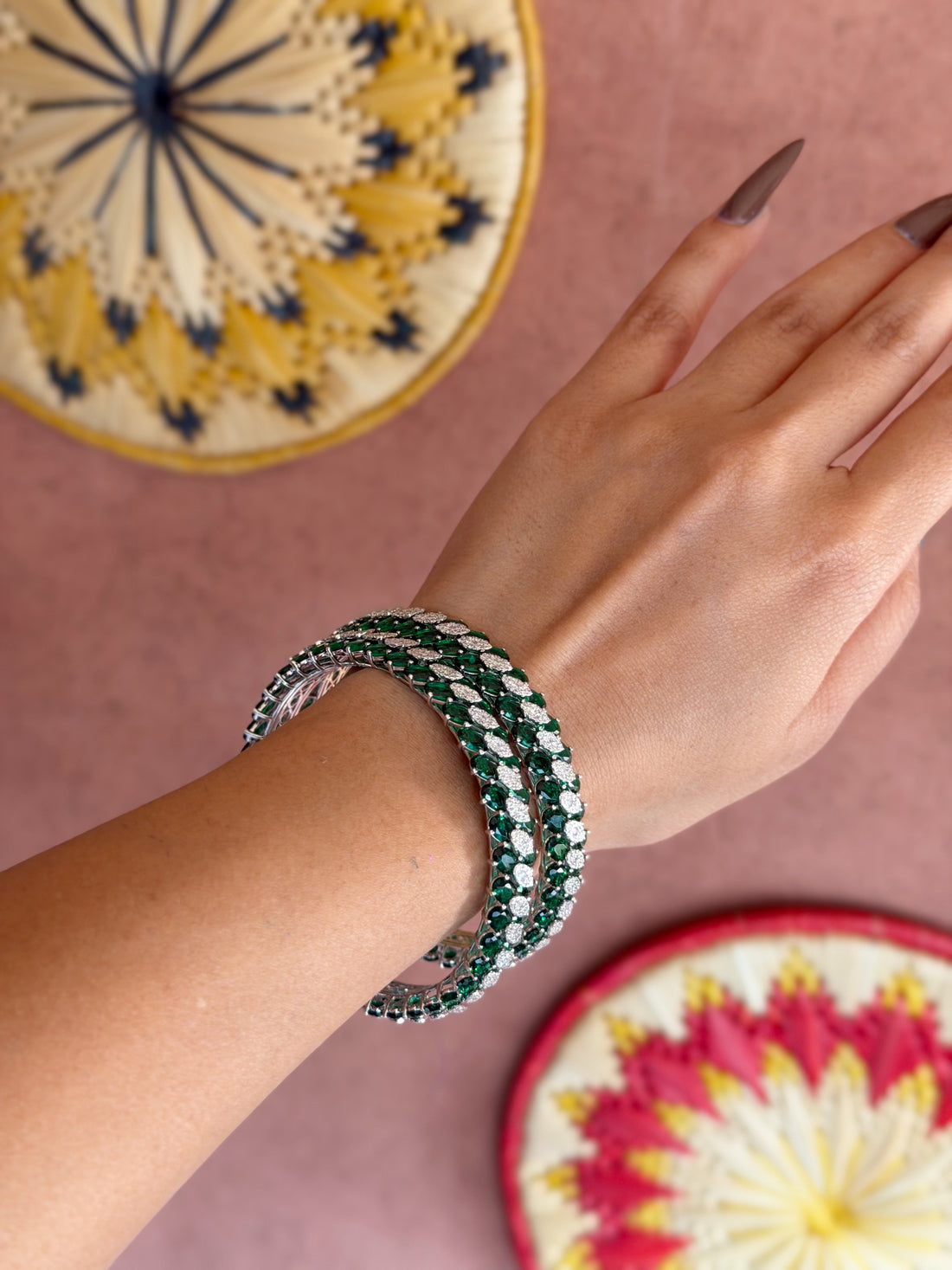The Verdant Infinity: Pressure set Emerald and Diamond Bangle