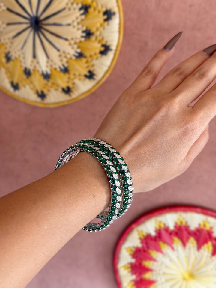 The Verdant Infinity: Pressure set Emerald and Diamond Bangle