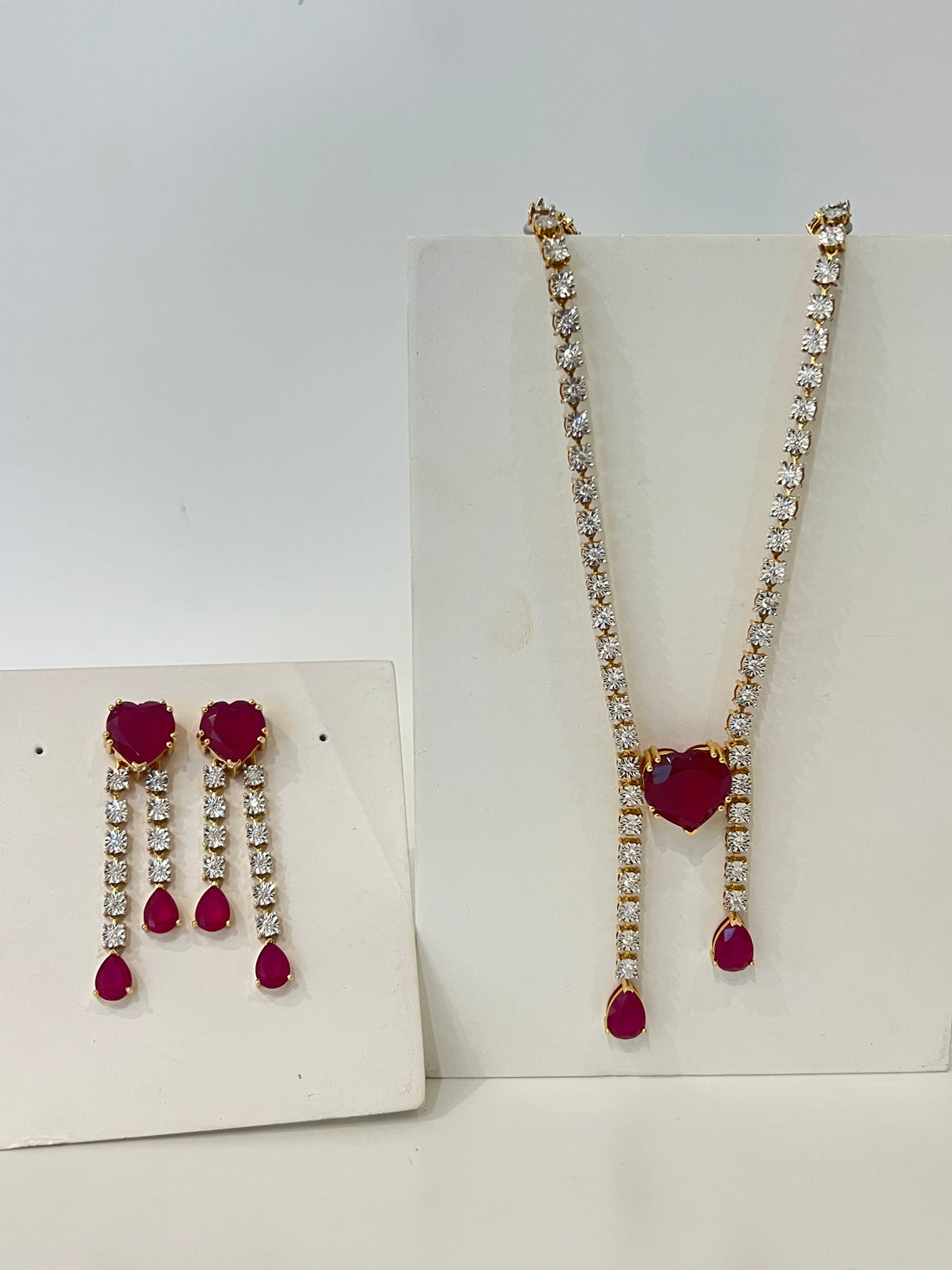 Radiant Heart Lab‑Grown Diamond & Ruby‑Red Accent Set
