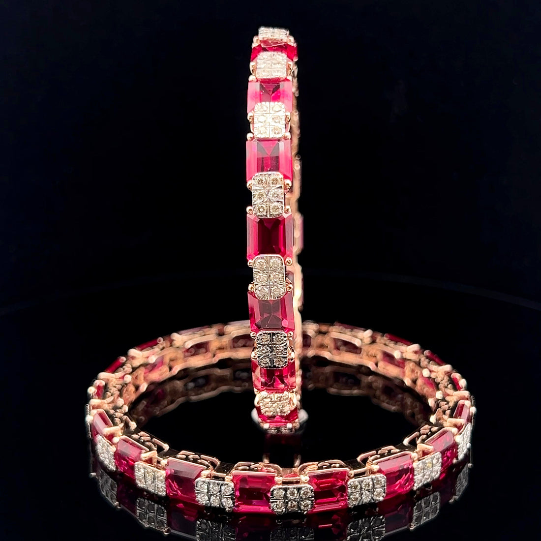 Exquisite Red Ruby Rose Gold Bangle