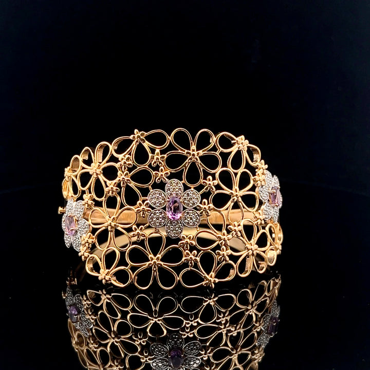 Petals in Bloom: Diamond Flower Cuff Open Frame Bracelet