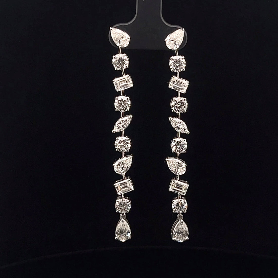 Long Cascading Mixed Cut diamond Earrings
