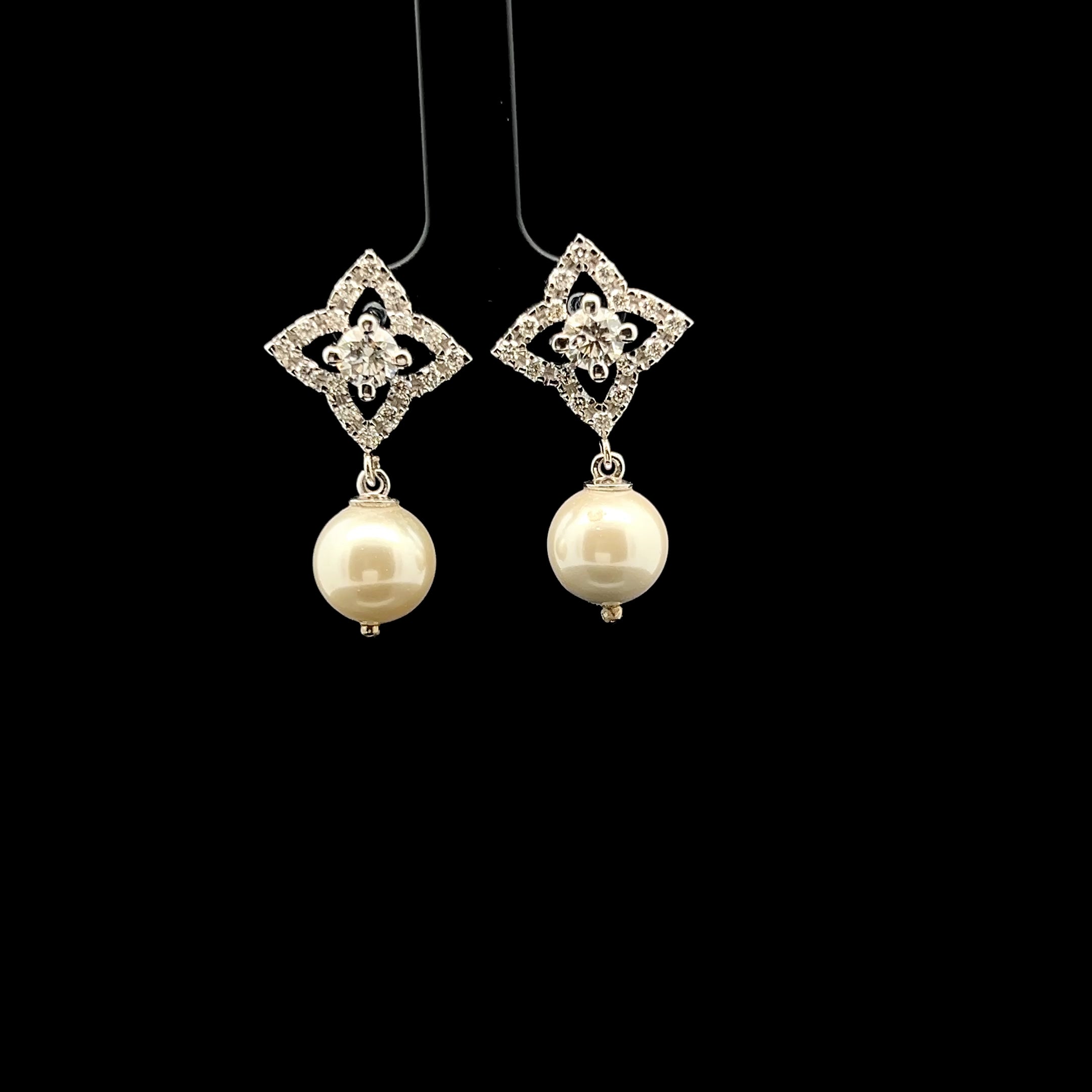 Flora Earrings: Lab Grown Diamond LV Inspired Design with Pearl Drop