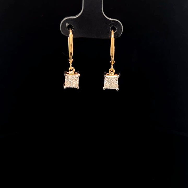 Elegant 1.00ct each Drop Earrings with Princess Cut Diamonds