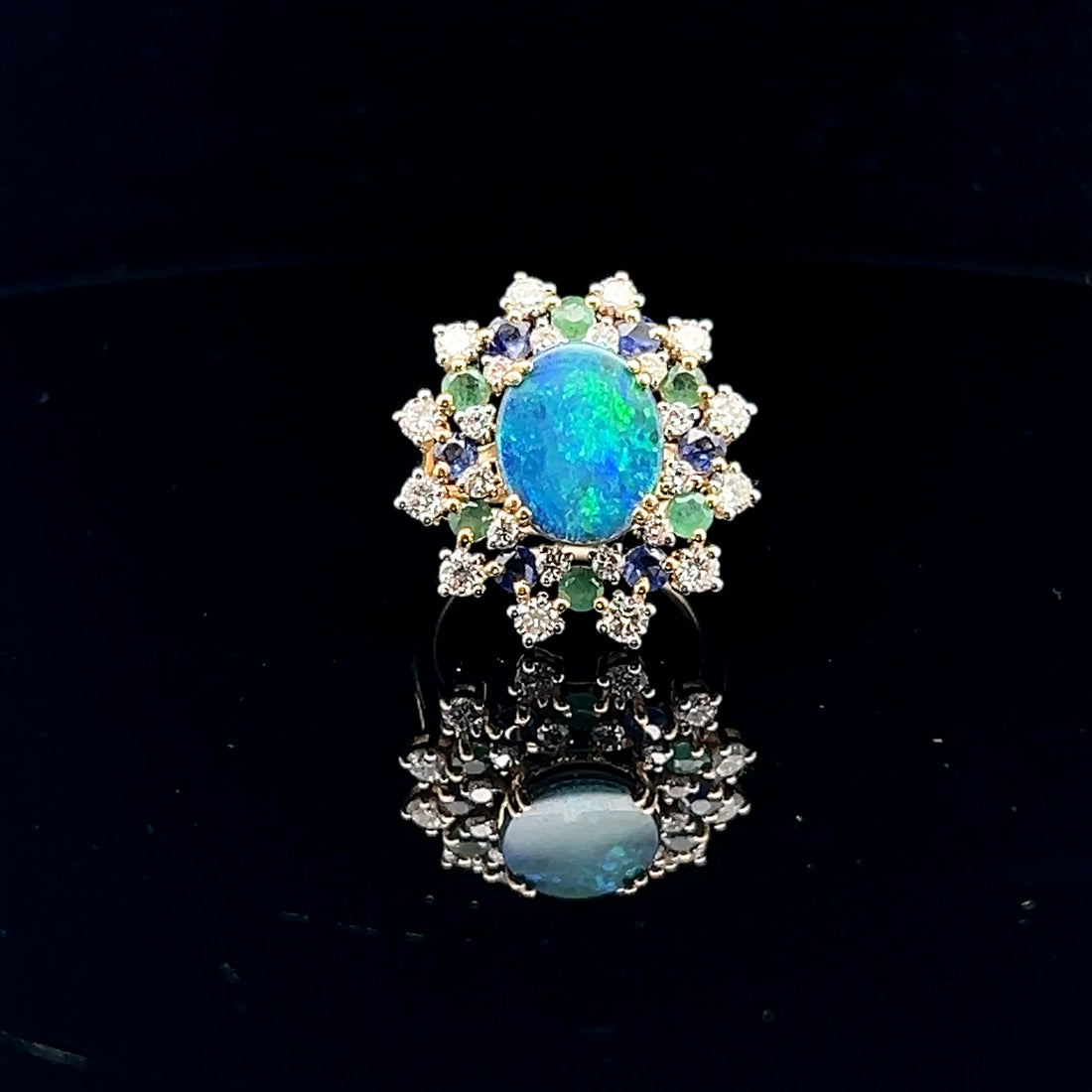 Vintage Inspired Blue Opal Cocktail Ring
