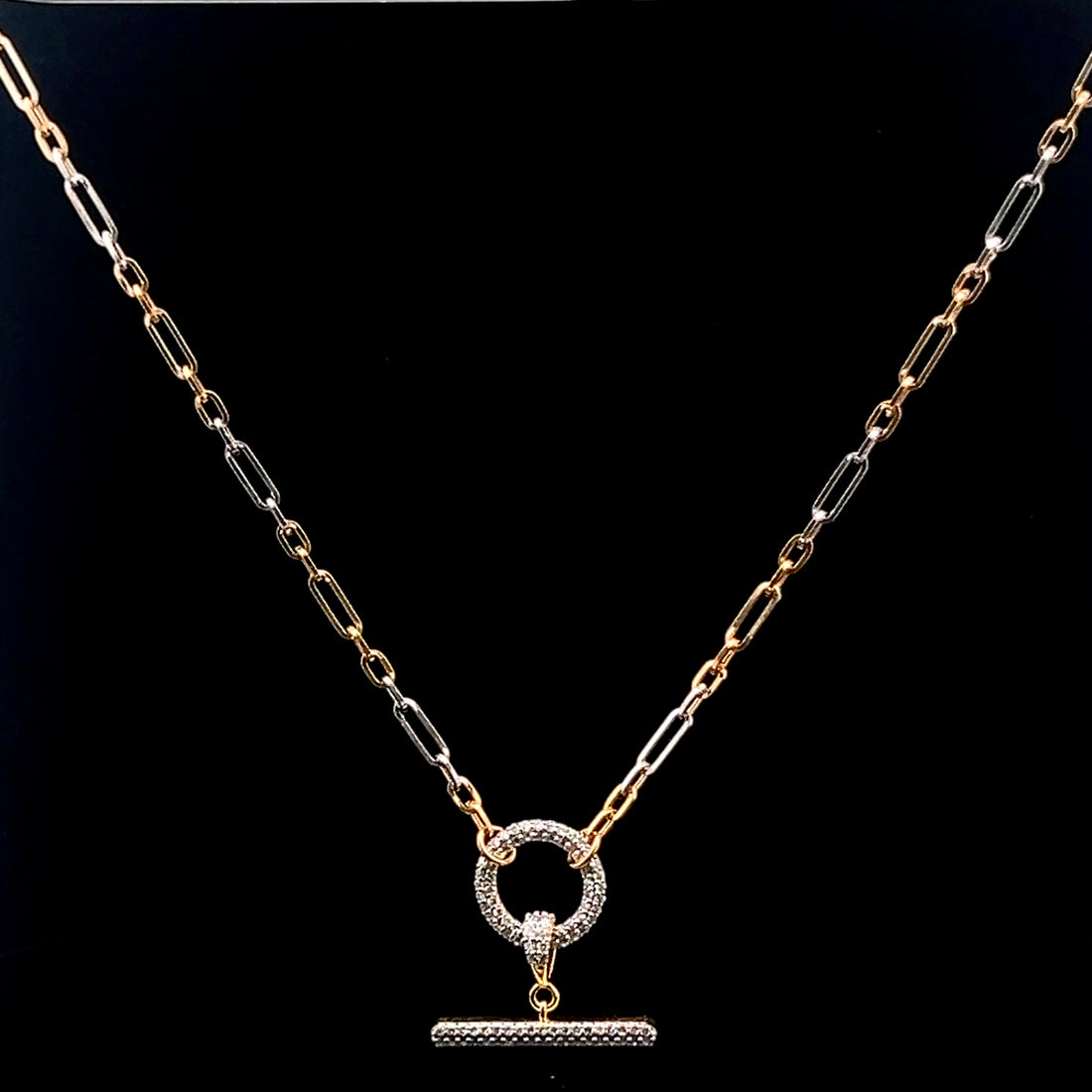 Dual Tone Paperclip Link Necklace & T-Bar Pendant
