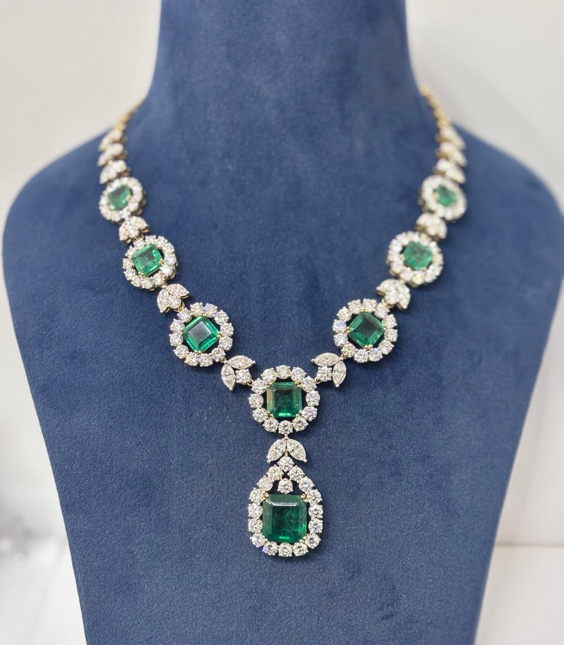 Regal Emerald and Diamond Necklace and Earrings Set