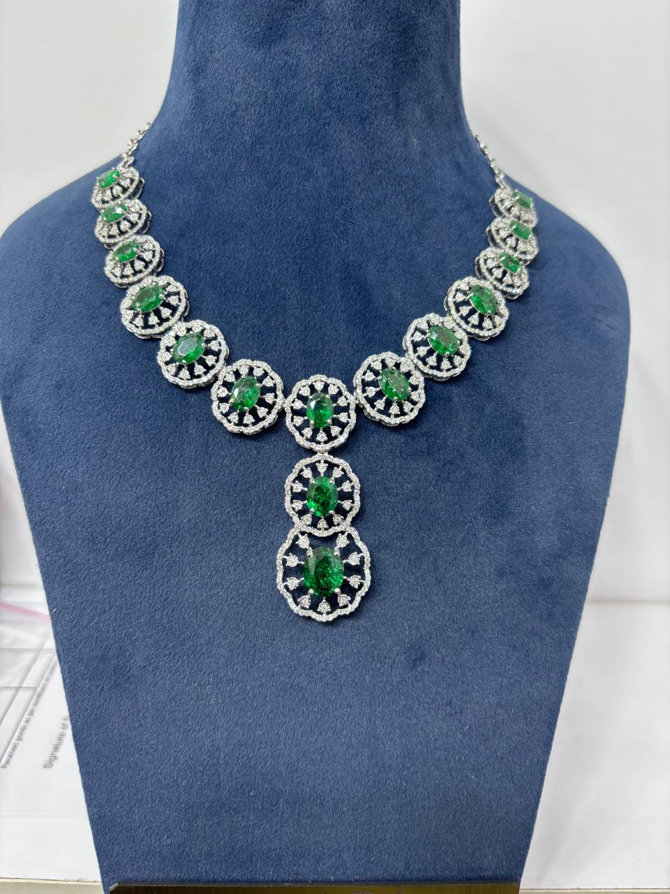 Timeless Floral Emerald & Diamond Necklace and Earrings Set