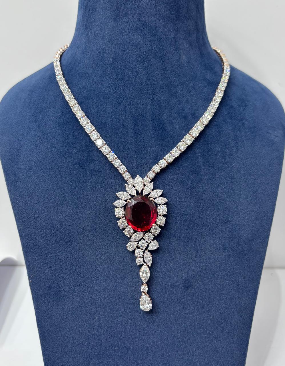 Majestic Ruby‑Tone Lab Diamond Necklace & Earrings Set