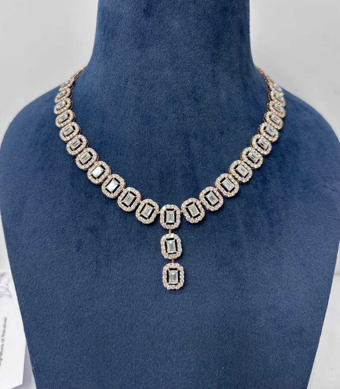 Geometric Halo Lab‑Grown Diamond Necklace & Drop Earrings Set