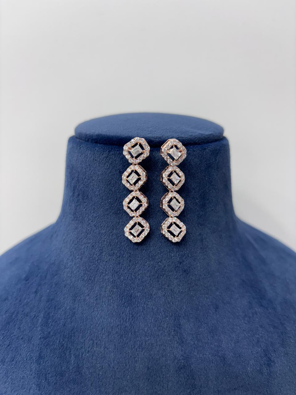 Geometric Halo Lab‑Grown Diamond Necklace & Drop Earrings Set
