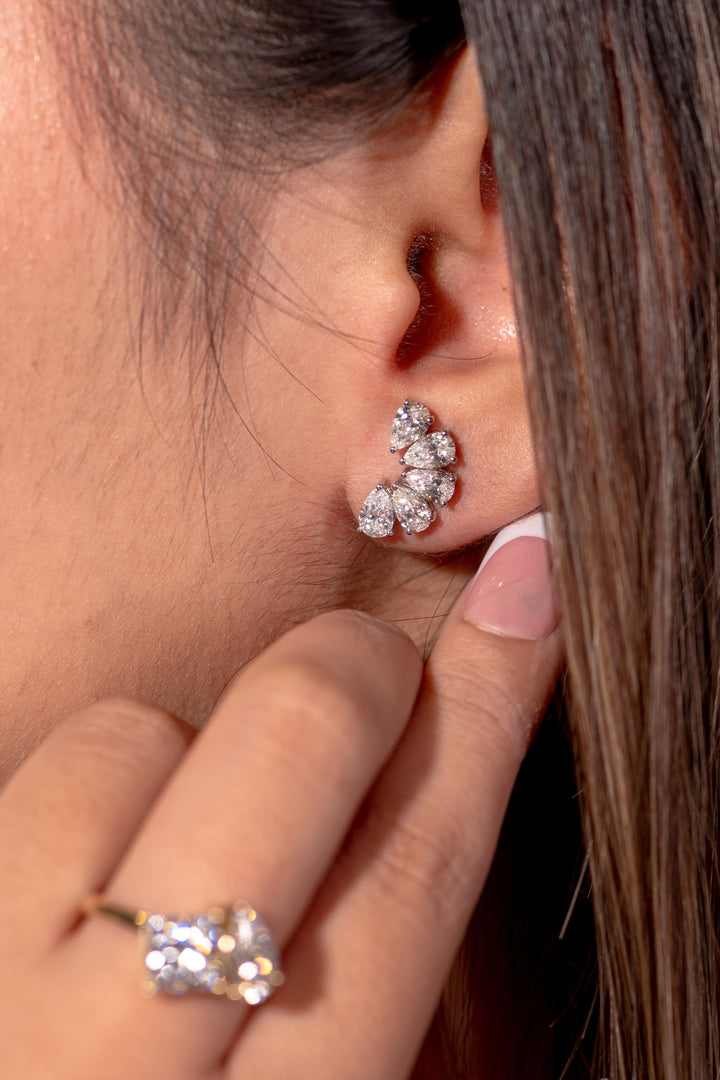 Glamorous Half Moon Diamond Stud Earrings