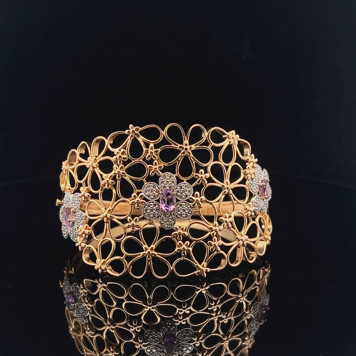 Petals in Bloom: Diamond Flower Cuff Open Frame Bracelet