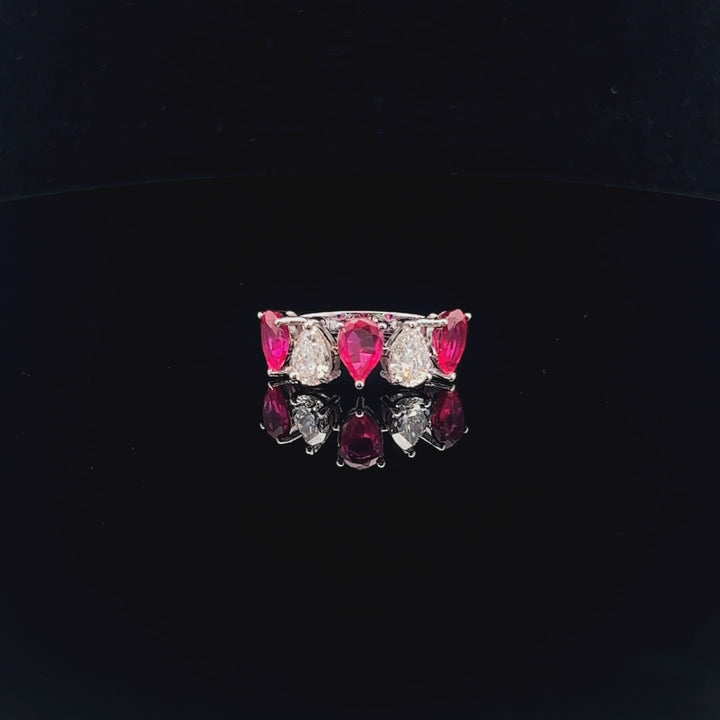 Exquisite Pear & Ruby 5 stoned Ring