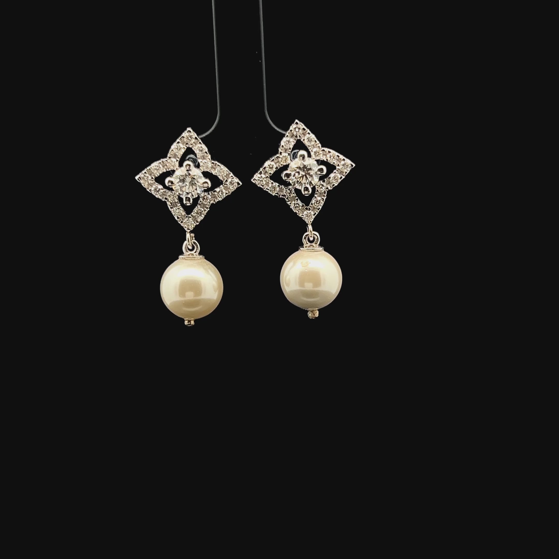 Flora Earrings: Lab Grown Diamond LV Inspired Design with Pearl Drop