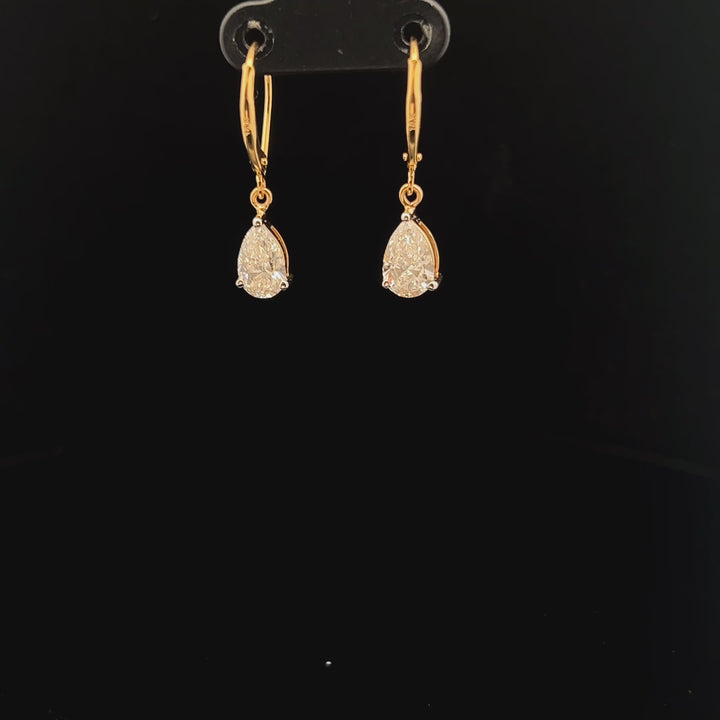 Elegant 1.00ct each Drop Earrings with Pear Cut Diamonds