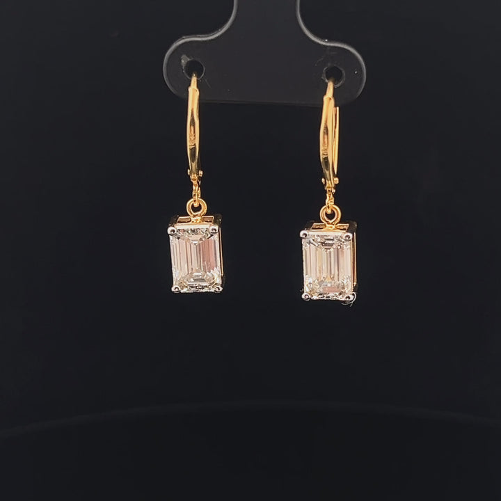 Elegant 2.00ct each Drop Earrings with Emerald Cut Diamonds
