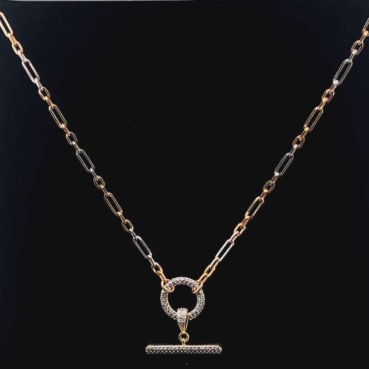 Dual Tone Paperclip Link Necklace & T-Bar Pendant