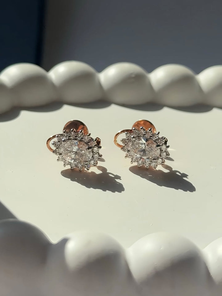 Versatile Sparkle: Oval Halo Diamond Studs with Clip ons